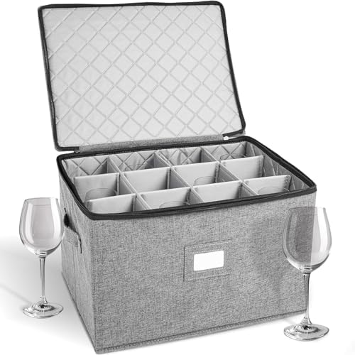 storageLAB Wine Glass Storage Case | Hard Shell Felt Dividers | Gray
