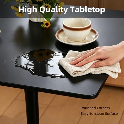Square Dining Table, 27" Tulip Table with Thickened Tabletop & Metal Pedestal, Mid Century Modern Bistro Table for Kitchen, Small Places, Living Room, Cafe (Black)