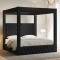 Jocisland Queen Canopy Bed Frame Velvet Upholstered Headboard, Black