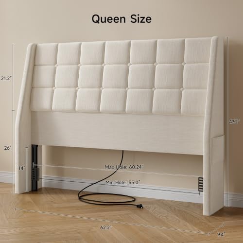 ONBRILL Queen Headboard Only with Charging Station, Soft Chenille Fabric