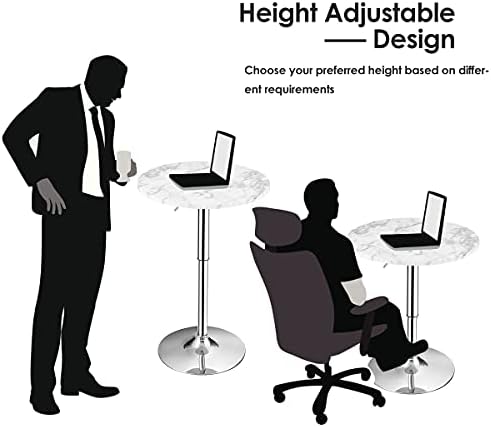 GIANTEX Round Pub Table Height Adjustable, 360° Swivel Cocktail Pub Table with Sliver Leg and Base for Home, Bar Table (White)
