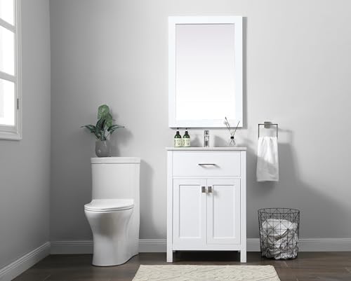 24" Pre-Assembled Bathroom Vanity with Sink, Engineered Wood, Calacatta White Engineered Marble Countertop Attached, Single Rectangle Porcelain Sink, White