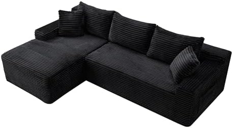 95" L-Shaped Cloud Sectional Couch, Left Facing Modular Compressed Boneless Sectional Sofa with Chaise Lounge, Plush Corduroy Boneless Corner Sofa for Living Room