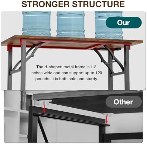 1TEMI Long Computer Desk Folding Table - No Assembly, Compact 55.1" Foldable Desk with Power Outlets & USB Charging Port, Portable Lagre Office Desk, Ideal Large Study Table for Narrow Spaces, Brown