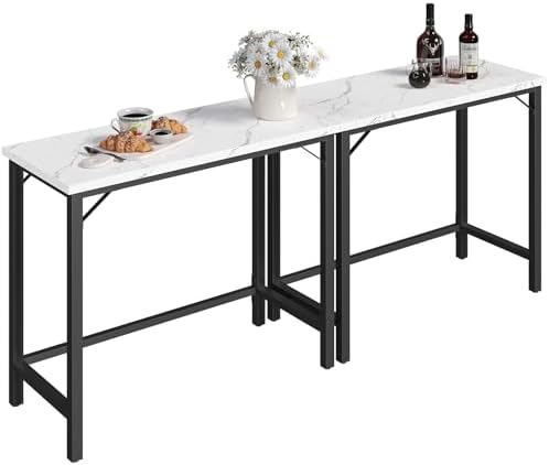 MAHANCRIS Narrow Bar Table, 63-Inch Pub Table for Dining Room, Counter Bar Tables with Sturdy Metal Frame, Connectable Bar Table, Multifunctional Console Table, Marble and Black BTHM1601