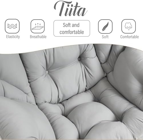 Tiita Lazy Chair with Ottoman, Comfy Reading Accent Chair, Light Grey