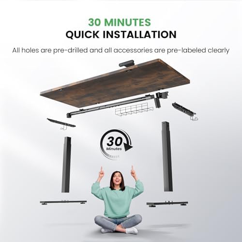 Electric Standing Desk Adjustable - 55 x 24 Inch Sit Stand up Desk with 0.8 Inch Thick Tabletop - Adjustable Height Table with 3 Memory Preset, Cable Management for Home Office