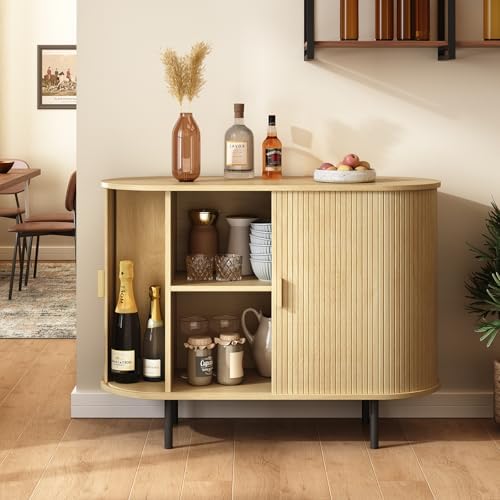 ONBRILL 40" Sideboard Buffet Cabinet, Sliding Door/Adjustable Shelf, Oak