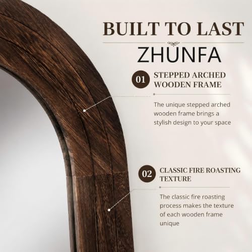 ZHUNFA Arched Full Length Mirror with Solid Wood Frame, 65x22, Brown