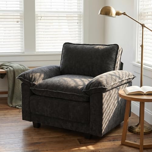 Modern Cloud Single Sofa, Comfy Chenille Couch for Living Room, Black