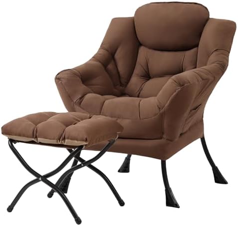 Tiita Lazy Chair with Ottoman, Comfy Reading Accent Chair, Brown