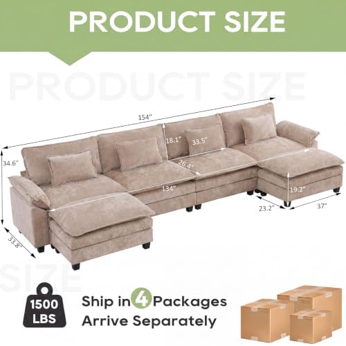 Oprisen 154" Modular Sectional Sofa, Comfy Deep Cloud Couch with Ottoman