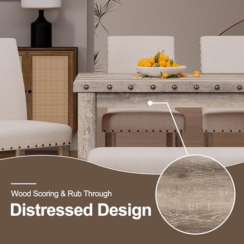 Morden Fort Farmhouse Dining Table Set for 4, 3-Piece Kitchen Table and Chairs Set with 2 Benches, 60" Rectangular Dining Table, Space-Saving Dining Set for Kitchen, Dining Room, Apartment