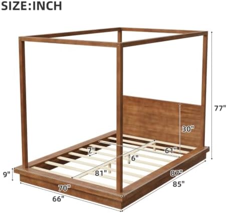 Queen Size Canopy Bed with Headboard (Brown)