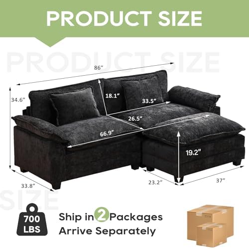 Oprisen 86" Modular Sectional Sofa, Comfy Deep Cloud Couch with Ottoman