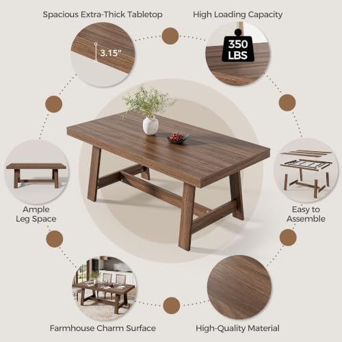 IRONCK 71" Farmhouse Dining Table for 6-8, Walnut