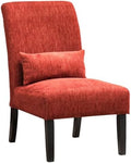 Roundhill Furniture Red Pisano Chenille Fabric Armless Contemporary Accent Chair with Matching Kidney Pillow