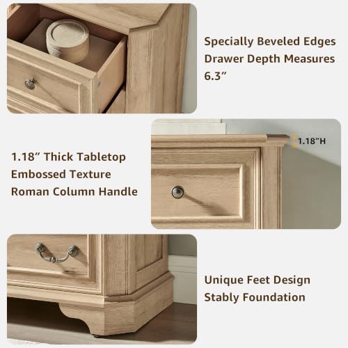 T4TREAM Farmhouse 7 Drawers Dresser for Bedroom, 54" Wide Wood Rustic Chest of Drawers with Natural Texture, Vintage Design, Storage Dressers Organizer for Bedroom, Living Room, Hallway, Natural Oak