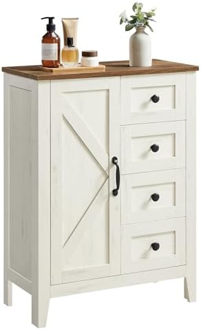 VASAGLE Farmhouse Storage Cabinet with Door, 4 Drawers, Adjustable Shelves