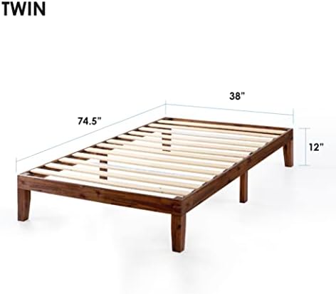 Mellow Naturalista Classic 12-Inch Solid Wood Platform Bed | Wooden Slats, No Box Spring Needed, Easy Assembly | Twin, Espresso