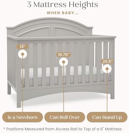 Delta Children Perry 6-in-1 Convertible Crib & Mattress, Moonstruck Grey