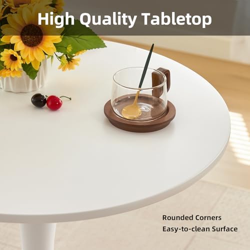 Round Dining Table, 27" Circle Tulip Table with Thickened Tabletop & Metal Pedestal, Mid Century Modern Bistro Table for Kitchen, Small Places, Living Room, Cafe (White)