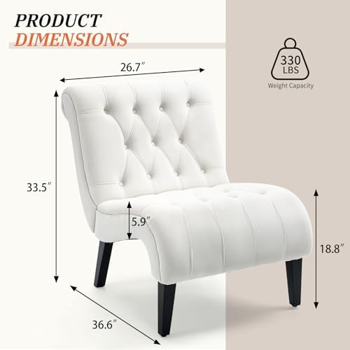 AVAWING Armless Velvet Tufted Accent Chairs with Wood Legs Set of 2, Beige