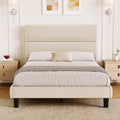 GRUSIGN Platform Bed Frame with Velvet Headboard, Adjustable Height Wooden Slats Support, Upholstered Mattress Foundation, Fits Mattress or Mattress with Box Spring, Easy Assembly, Beige, Full