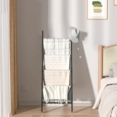 Blanket Ladders for the Living Room, Blanket Holder 5-Tier Black