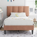 VECELO Twin Size Bed Frame with Upholstered Headboard, Coffee