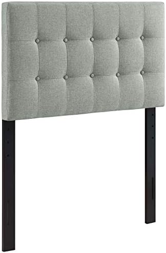 Modway Emily Tufted Button Linen Fabric Upholstered Twin Headboard in Gray