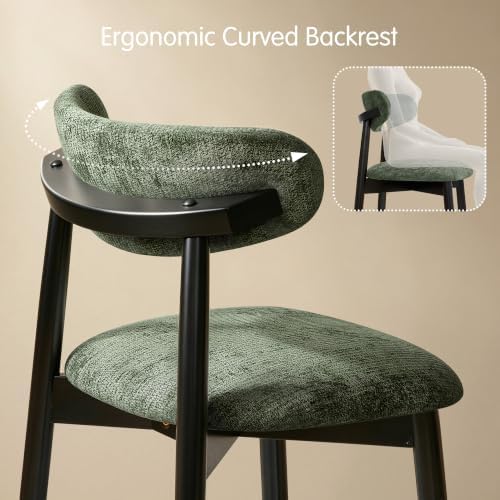CHUN YI Dining Chairs Set of 4, Upholstered Wooden Dining Room Chairs, Mid Century Modern Fabric Kitchen Chairs with Ergonomic Curved Back, Green (Only Chairs)