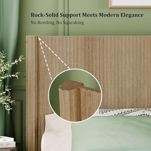 King Size Headboard Only, Modern Fluted Wall-Mounted Head Board with Lighting, Boho Wood Bed headboard Stylish Bedroom Decor, Natural