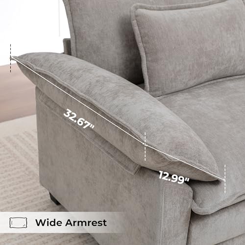 Modern Oversized Accent Chairs Set of 2,Chenille Cloud Sofa Chair with Deep Seat,Upholstered Armchair with Extra Thick,Comfy accent chairs Reading Chairs for Living Room Bedroom Apartment LIGHTGREY