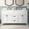 60 Inch Bathroom Vanity with Double Sink, Solid Wood, White | Farmhouse Pre Assembled Vanity Bathroom with Soft Closing Doors, Vanity for Bathroom, Apron Farm Sink