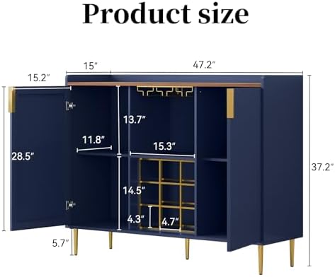 ARTPOWER 48" Wine Bar Cabinet with Fluted Texture, Buffet Sideboard, Blue