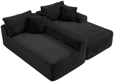105-Inch L-Shaped Right Facing Corner Compressed Sofa Modular Sectional Boneless Cloud Sofa Floor Foam Couch with Chaise Lounge, Corduroy Corner Boneless Cloud Couch