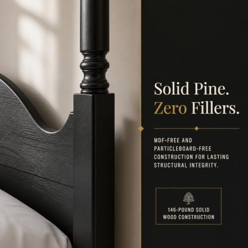 Brixton King Solid Pine Wood Four-Poster Bed, Arched Headboard, Black
