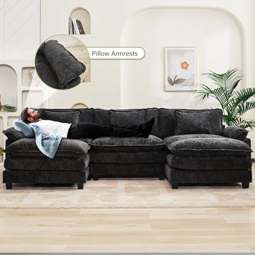 Oprisen 120" Modular Sectional Sofa, Comfy Deep Cloud Couch with Ottoman