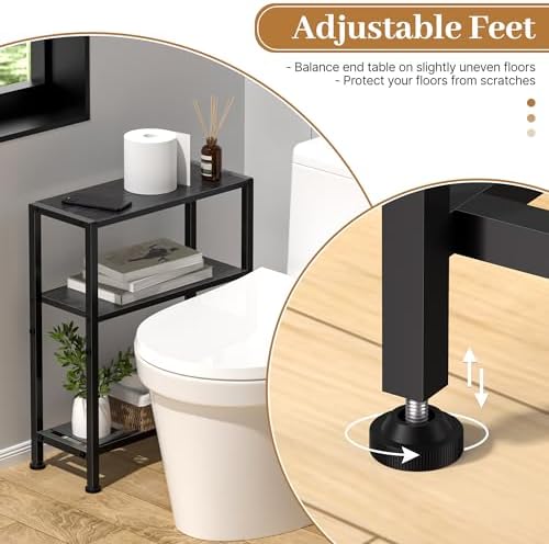 Narrow Side Table Set of 2 for Small Space, 2-Tier Small End Table with Shelf Holder, Slim Nightstand, Skinny Snack Couch Table in Living Room, Bedroom, Study, Kitchen and Balcony (Black)