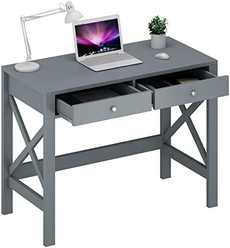 ChooChoo 39.4 Inches Farmhouse Computer Desk with 2 Drawers