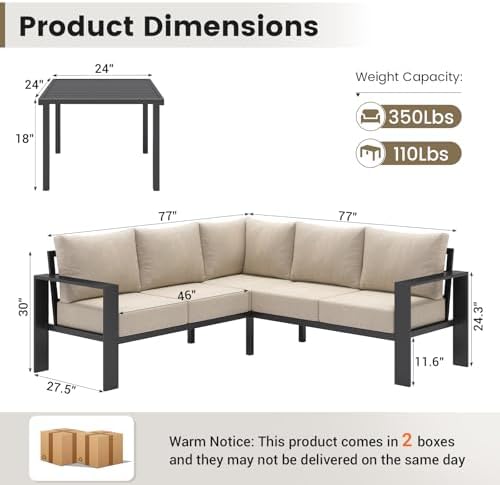 UDPATIO 6-Piece L Shaped Outdoor Sectional Sofa, 6" Thick Cushion