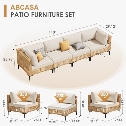 ABCASA 4-Pieces Patio Furniture Set with Non-Slip Cushions & Coffee Table