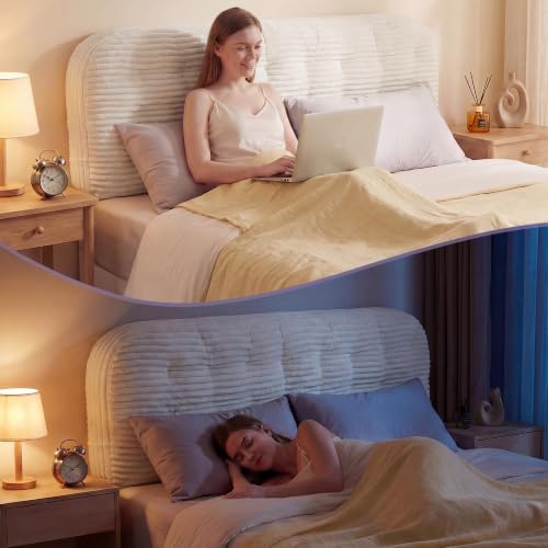 Seang Queen Size Upholstered Headboard, 24" Height Soft Breathable Corduroy Fabric Wall Mounted Headboards for Bedroom & Dorm, Modern Peel & Stick Bed Backboard, No Nails & No Assembly Required, Beige