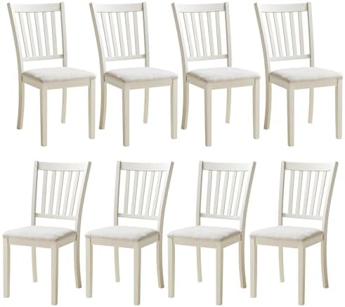 AMERLIFE Set of 8 Farmhouse Dining Chairs with Upholstered Seats, Cream