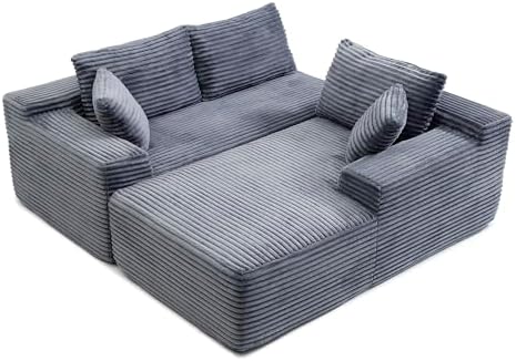 105-Inch L-Shaped Right Facing Corner Compressed Sofa Modular Sectional Boneless Cloud Sofa Floor Foam Couch with Chaise Lounge, Corduroy Corner Boneless Cloud Couch