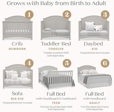 Delta Children Perry 6-in-1 Convertible Crib & Mattress, Moonstruck Grey