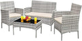 Greesum Patio Furniture 4 Pieces Conversation Sets,Gray and Beige