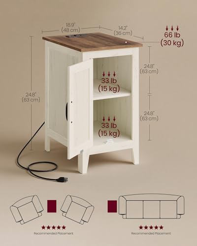 VASAGLE Side Table with Charging Station and Storage Cabinet, Nightstand