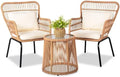 3 Piece Outdoor Wicker Furniture Bistro Set, Rattan Chairs Conversation Sets Wicker Patio Furniture for Balcony Poolside Backyard, Yellow/Beige